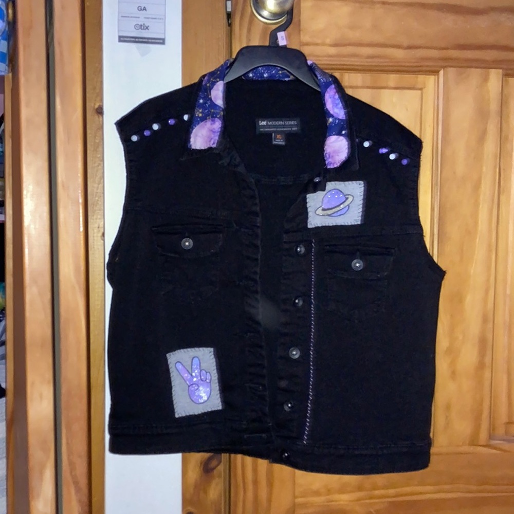 HANDMADE Punk Space Themed Spiked Vest XL